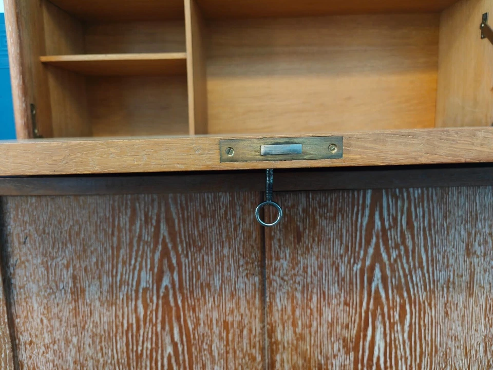 Jugendstil Bücherregal Bibliothek Sekretär Eiche geweißt in modernem Design – Bild 4