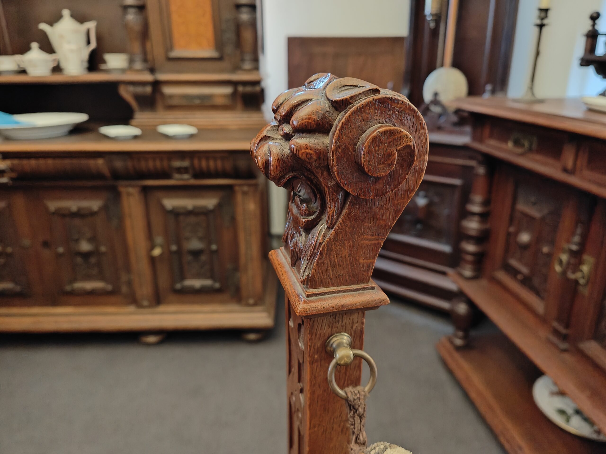 Mächtiger Lutherstuhl Scherensessel Dantesca Gründerzeit 1880 Eiche antik – Bild 13