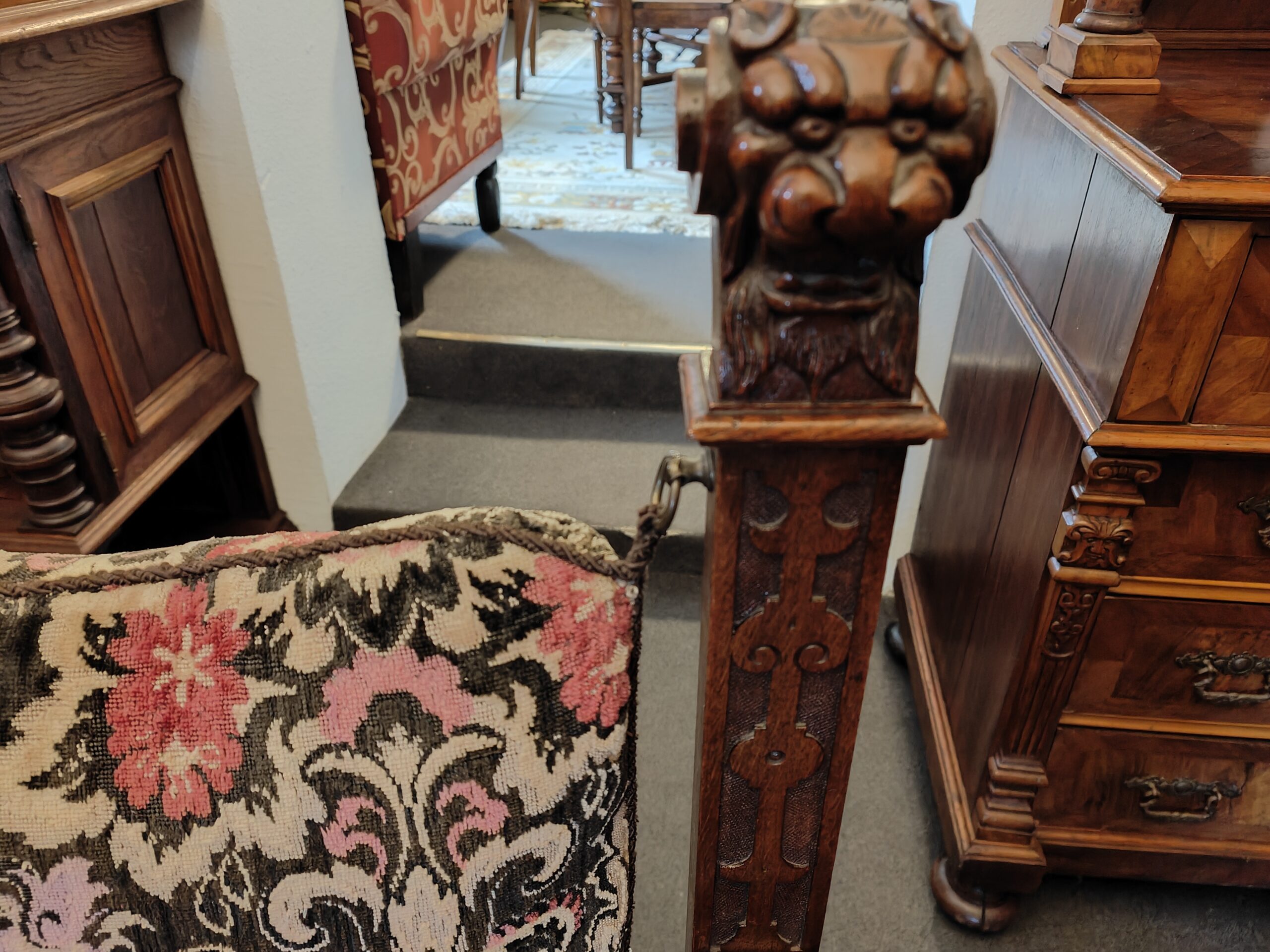 Mächtiger Lutherstuhl Scherensessel Dantesca Gründerzeit 1880 Eiche antik – Bild 14