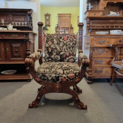Mächtiger Lutherstuhl Scherensessel Dantesca Gründerzeit 1880 Eiche antik