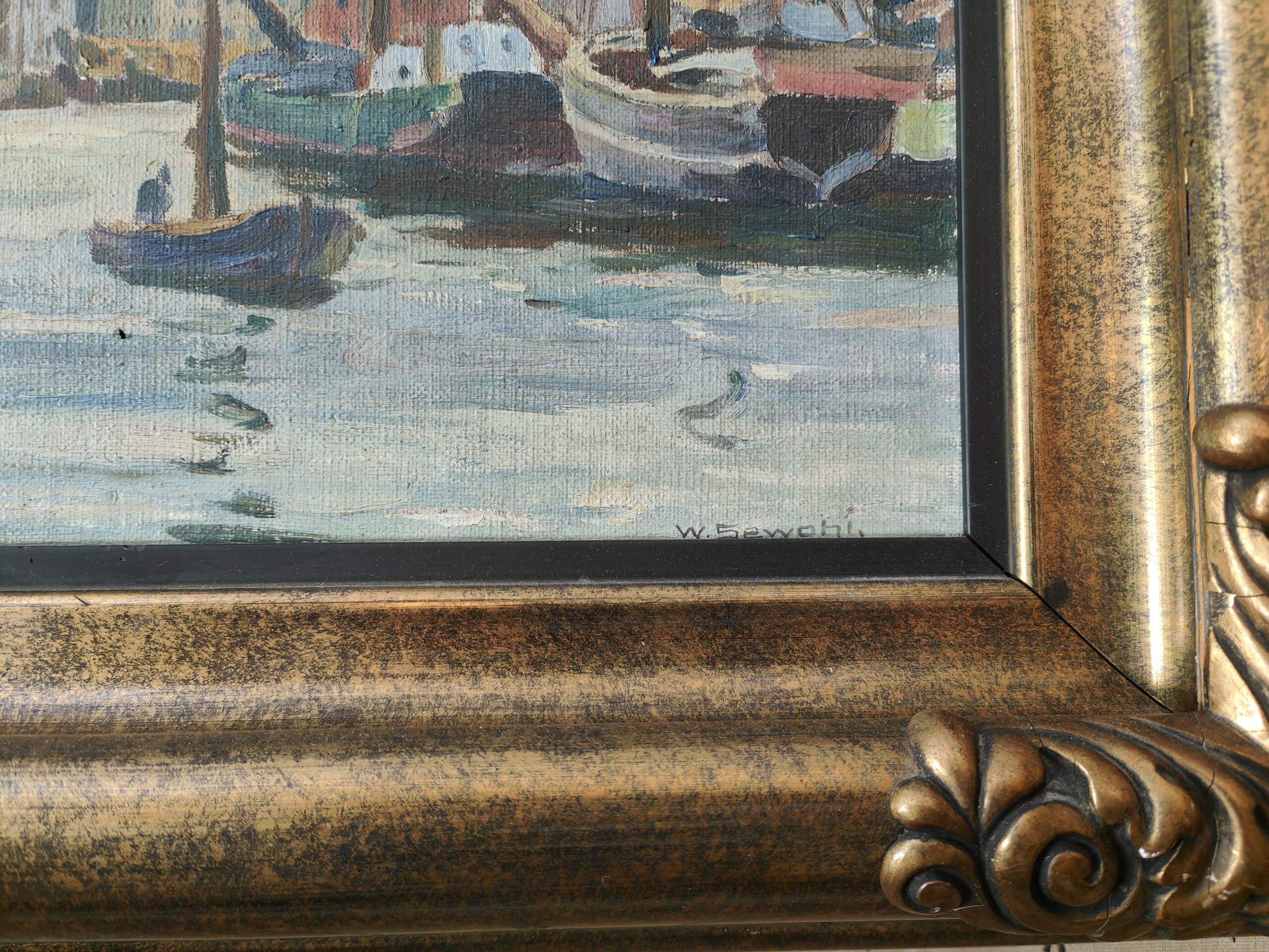 Hafen Wismar Ölgemälde von Waldemar Sewohl (1887-1967) Schiffe – Bild 3
