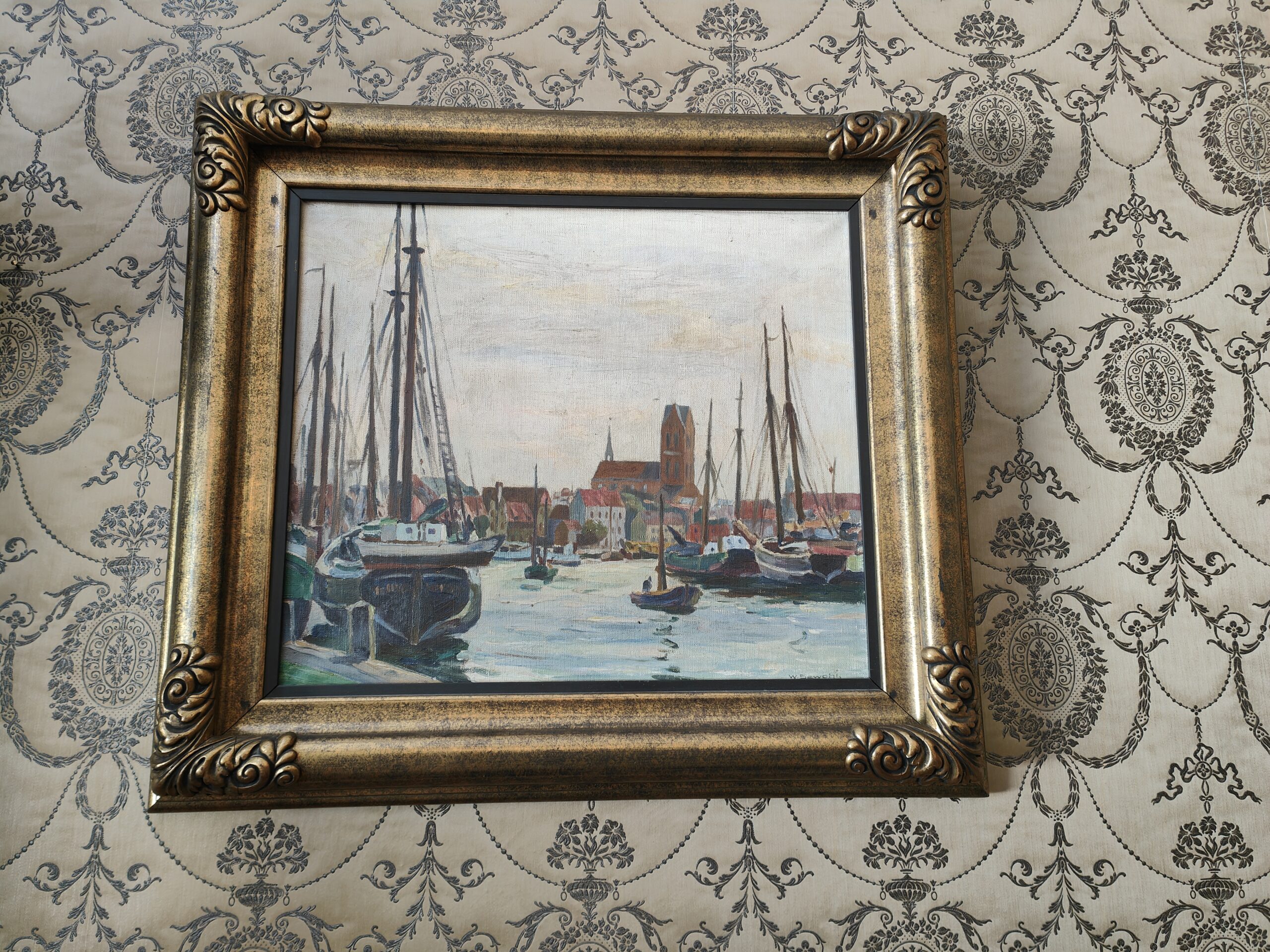 Hafen Wismar Ölgemälde von Waldemar Sewohl (1887-1967) Schiffe