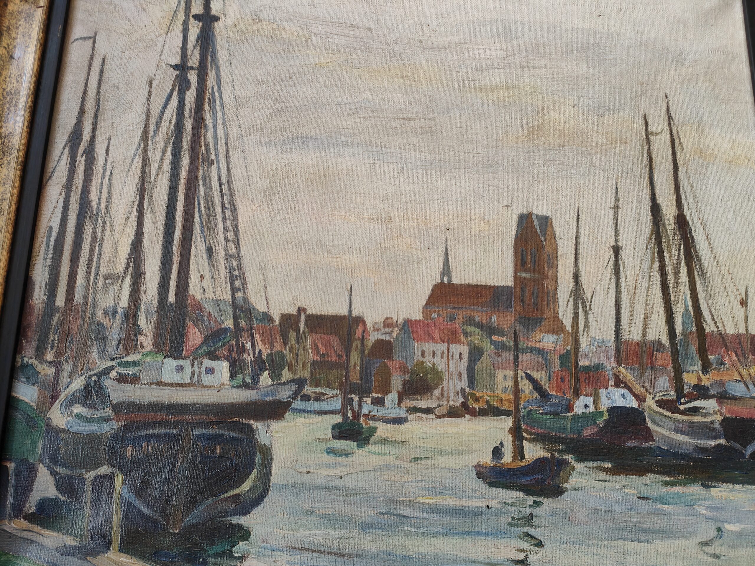 Hafen Wismar Ölgemälde von Waldemar Sewohl (1887-1967) Schiffe – Bild 2