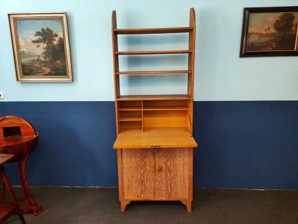 Jugendstil Bücherregal Bibliothek Sekretär Eiche geweißt in modernem Design – Bild 3