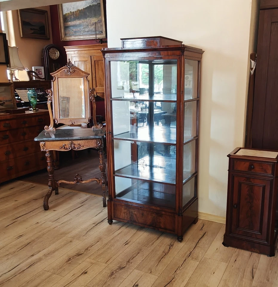 Biedermeier Vitrine Glasschrank Drei Seiten Glas mit Spiegel Mahagoni um 1839 – Bild 13