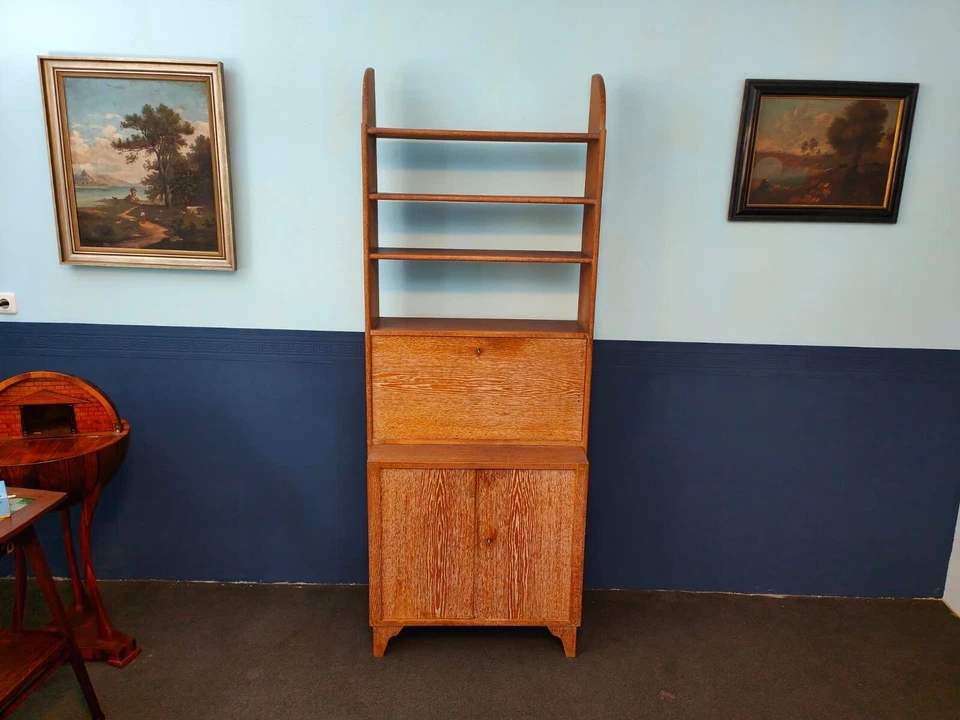 Jugendstil Bücherregal Bibliothek Sekretär Eiche geweißt in modernem Design