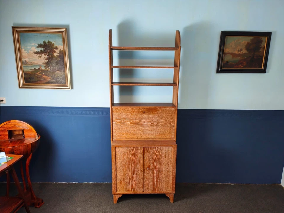 Jugendstil Bücherregal Bibliothek Sekretär Eiche geweißt in modernem Design – Bild 14