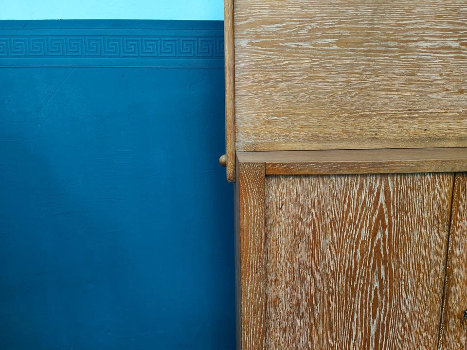 Jugendstil Bücherregal Bibliothek Sekretär Eiche geweißt in modernem Design – Bild 12