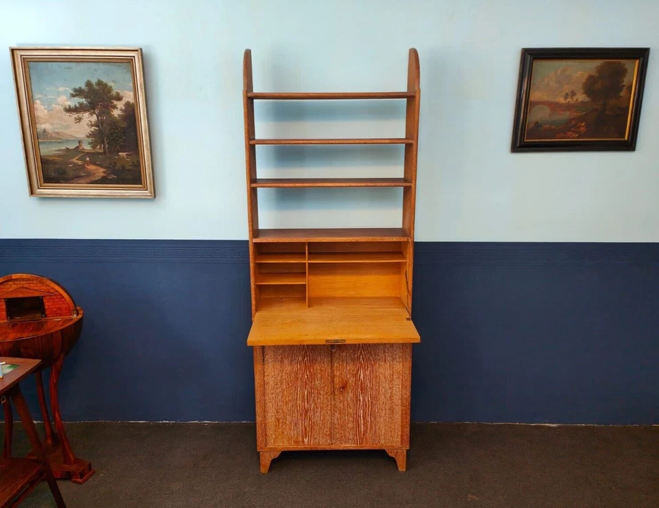 Jugendstil Bücherregal Bibliothek Sekretär Eiche geweißt in modernem Design – Bild 10