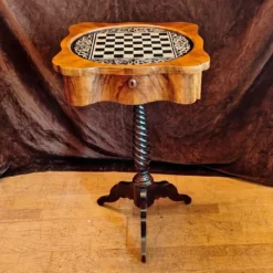 Spätbiedermeier Nähtisch Schachtisch mit Schachbrett Beistelltisch Nuss SELTEN!