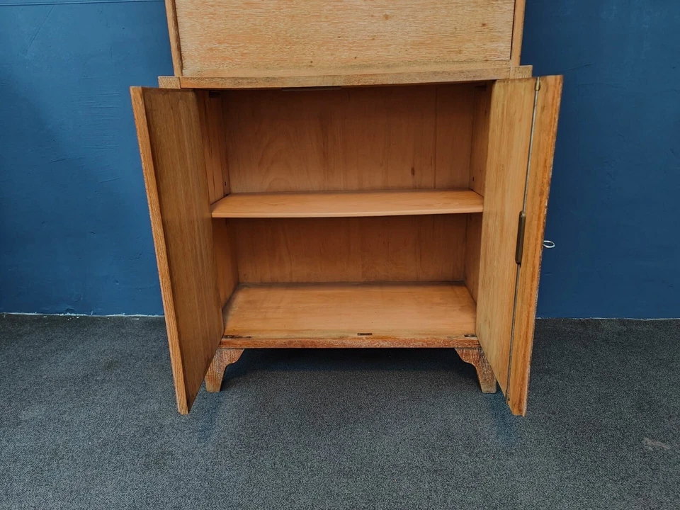 Jugendstil Bücherregal Bibliothek Sekretär Eiche geweißt in modernem Design – Bild 9