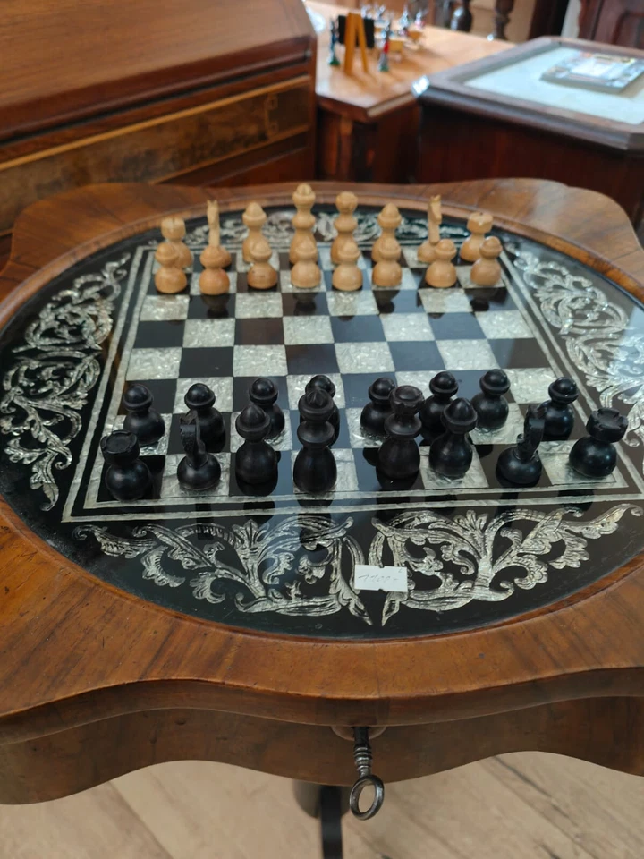 Spätbiedermeier Nähtisch Schachtisch mit Schachbrett Beistelltisch Nuss SELTEN! – Bild 12