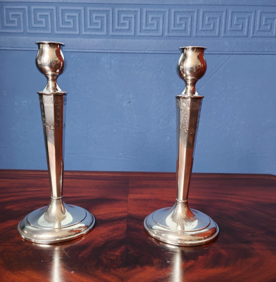 Paar Englische Silberleuchter 925er Sterling Silber Kerzenleuchter antik – Bild 10