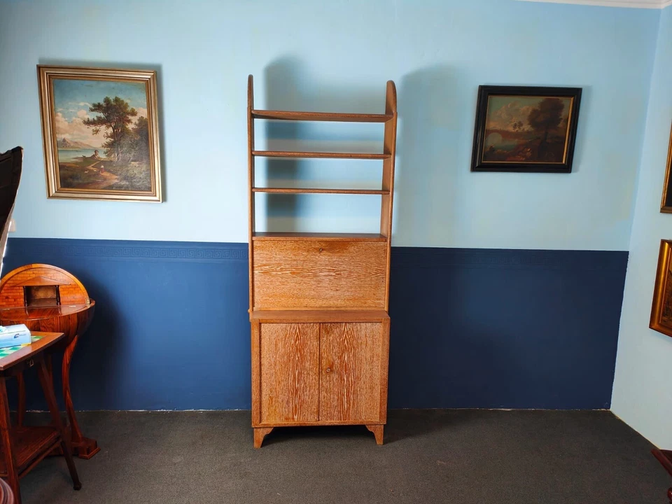 Jugendstil Bücherregal Bibliothek Sekretär Eiche geweißt in modernem Design – Bild 16