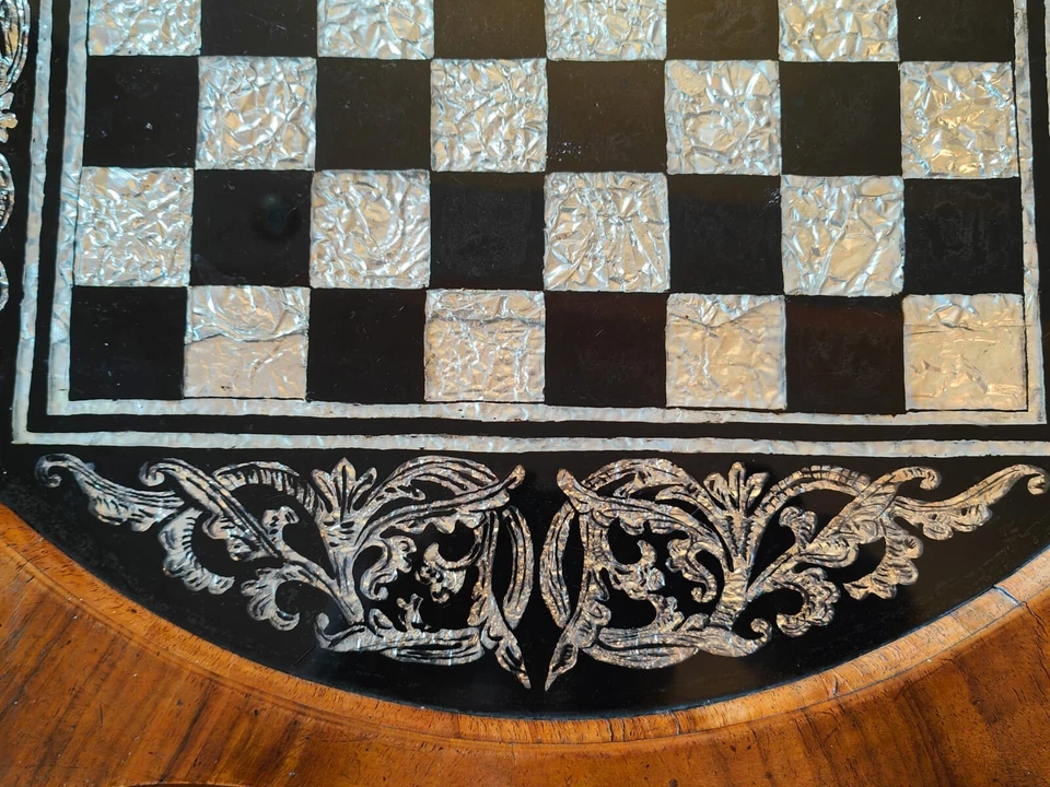 Spätbiedermeier Nähtisch Schachtisch mit Schachbrett Beistelltisch Nuss SELTEN! – Bild 8