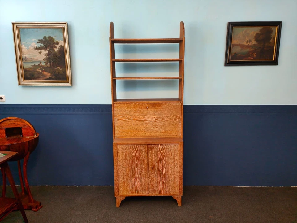 Jugendstil Bücherregal Bibliothek Sekretär Eiche geweißt in modernem Design – Bild 11