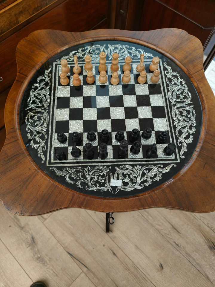 Spätbiedermeier Nähtisch Schachtisch mit Schachbrett Beistelltisch Nuss SELTEN! – Bild 14