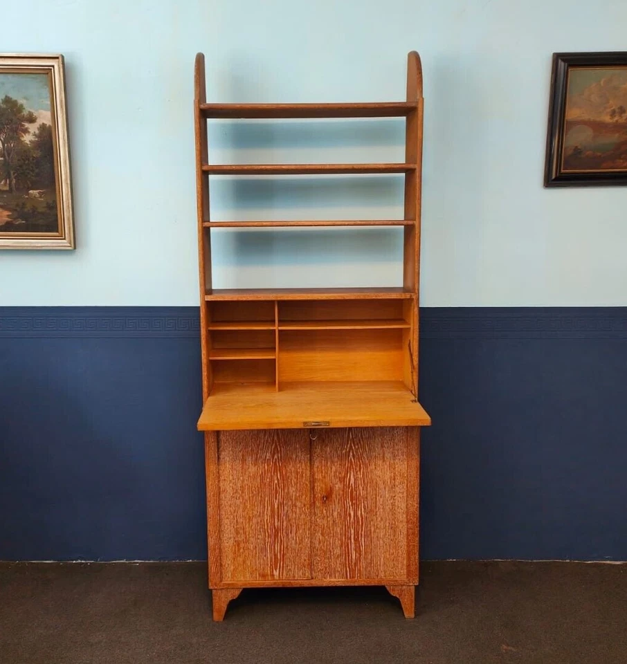 Jugendstil Bücherregal Bibliothek Sekretär Eiche geweißt in modernem Design – Bild 5