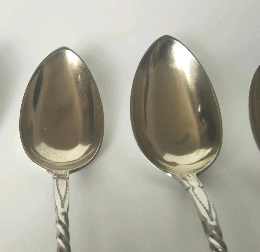 4 Silber Kaffee -/Tee- Löffel Handgraviert 1895 Set antik – Bild 7