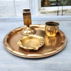 Jugendstil Raucher Set Messing 4 Teilig Rauchset Messing Hammerschlag Dekor 1900