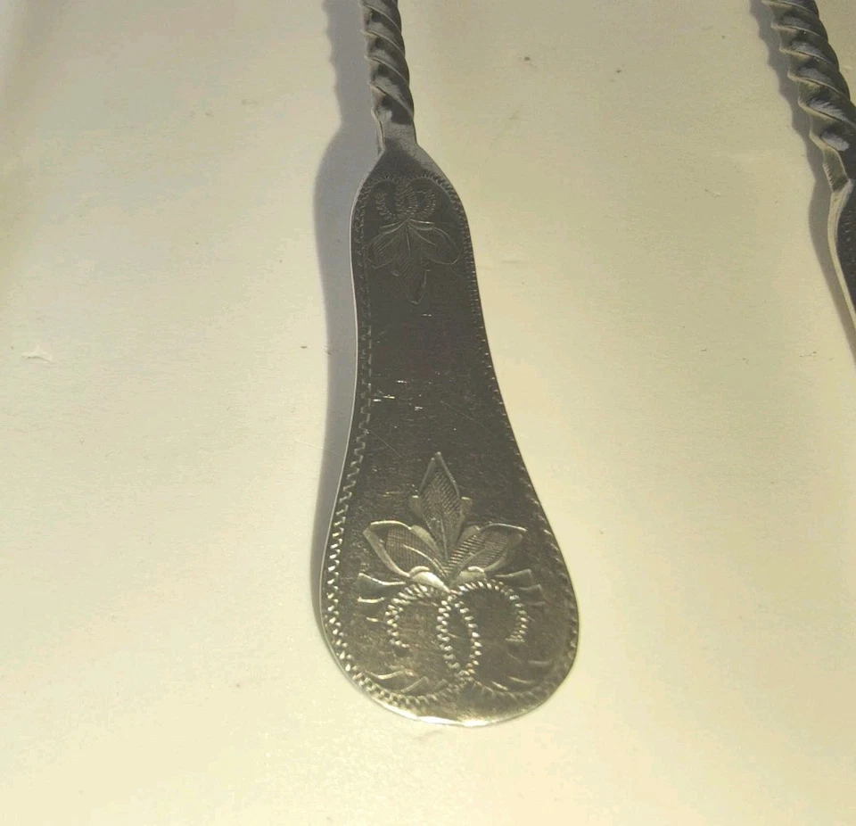 4 Silber Kaffee -/Tee- Löffel Handgraviert 1895 Set antik – Bild 9