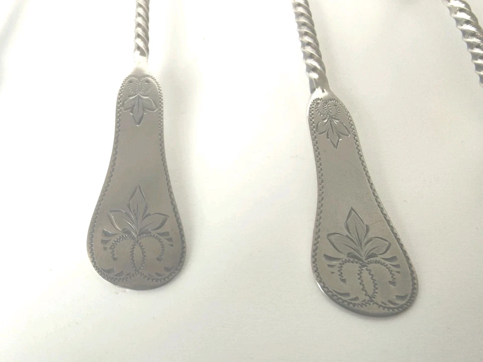 4 Silber Kaffee -/Tee- Löffel Handgraviert 1895 Set antik – Bild 4