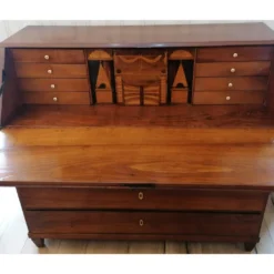 Sekretär Empire Schrägklappensekretär norddeutsch Eiche Intarsien Geheimfächer